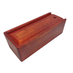 Vintage Long Wooden Wine Bottle Storage Box with Sliding Top 13" Handmade Case